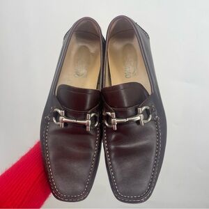 Salvatore Ferragamo Mens 8.5 Ree Double Gancini Bit Leather Loafers Shoes Brown